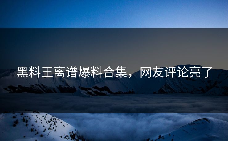 黑料王离谱爆料合集，网友评论亮了