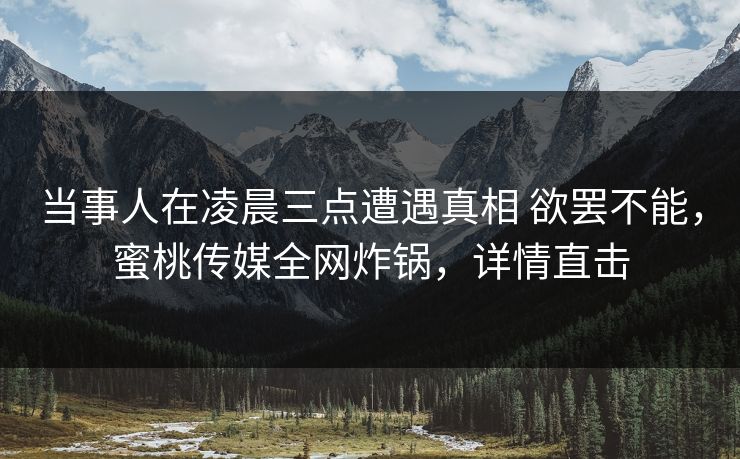 当事人在凌晨三点遭遇真相 欲罢不能，蜜桃传媒全网炸锅，详情直击