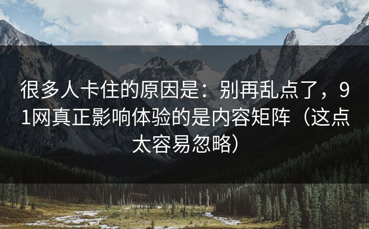 很多人卡住的原因是：别再乱点了，91网真正影响体验的是内容矩阵（这点太容易忽略）